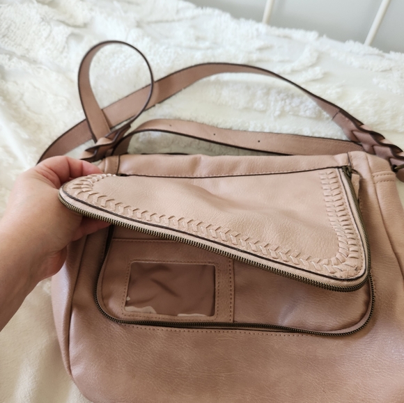 EUC Light Pink Unmarked Crossbody with Zippered Flip Down Front Flap - Picture 5 of 12